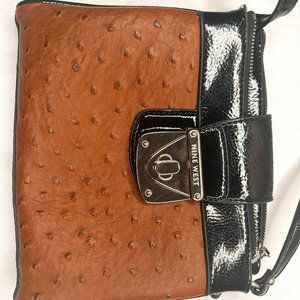 Nine West Brown & Black Crossbody Bag – Faux Ostrich Leather (Early 2000s)